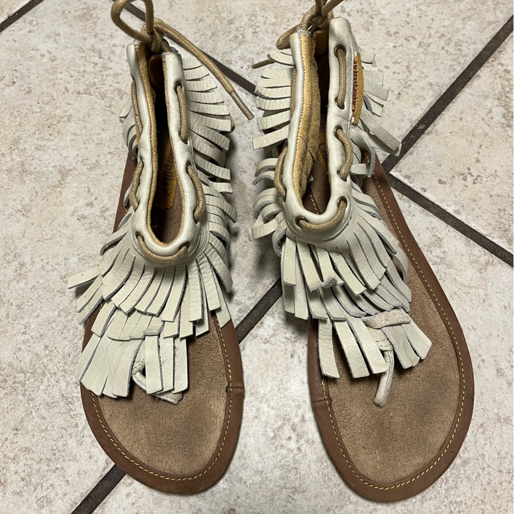 Caterpillar Cream and Brown Fringe Sandals